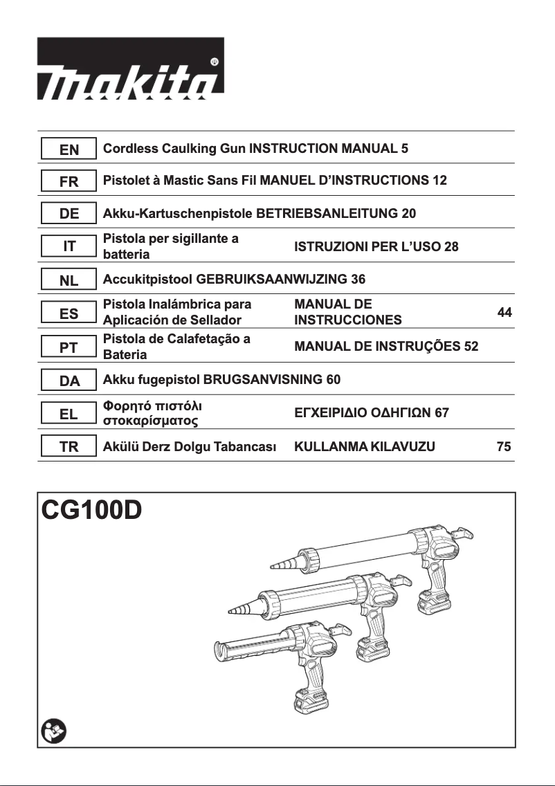Page 1 de la notice Manuel utilisateur Makita CG100D