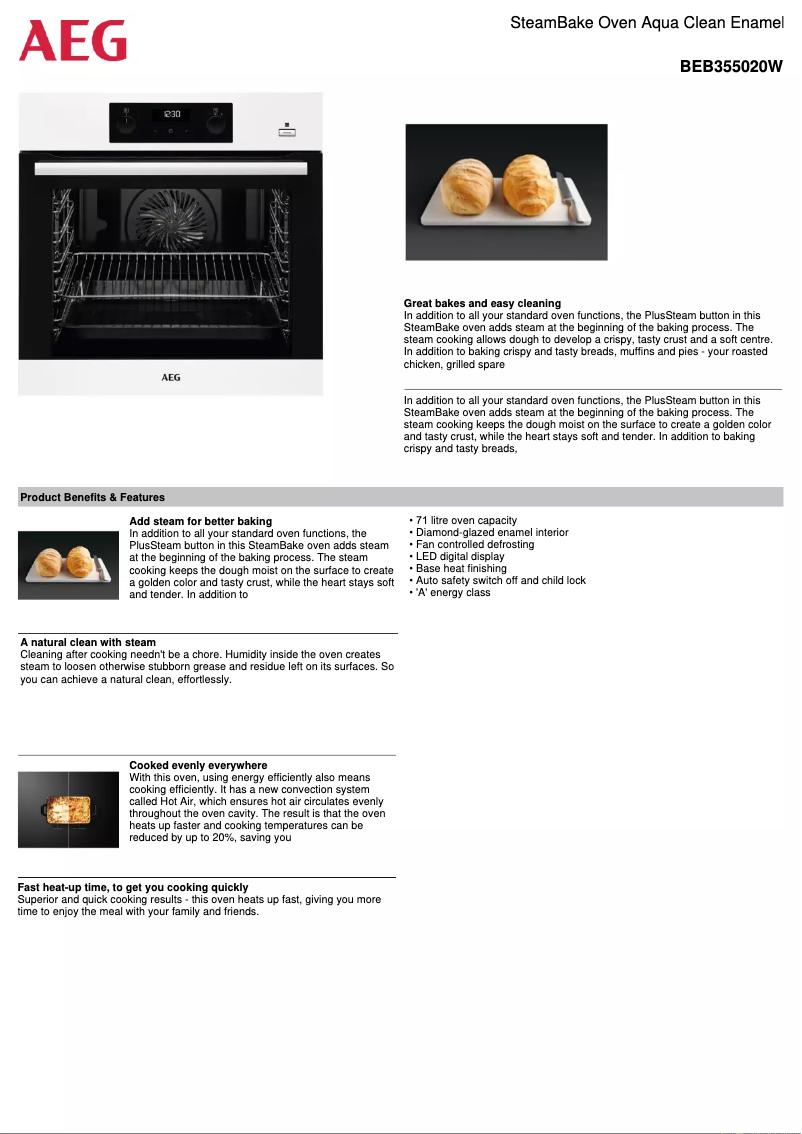 Page n°1 - Fiche technique AEG BEB355020W