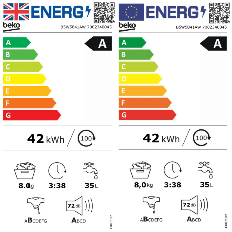 Page 1 de la notice Label énergétique Beko B5W5841AW