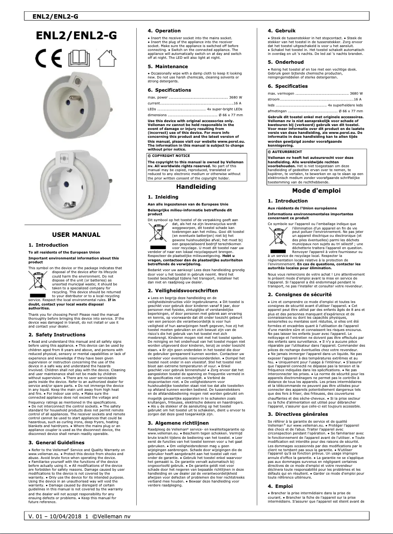 Image de la première page du manuel de l'appareil ENL2