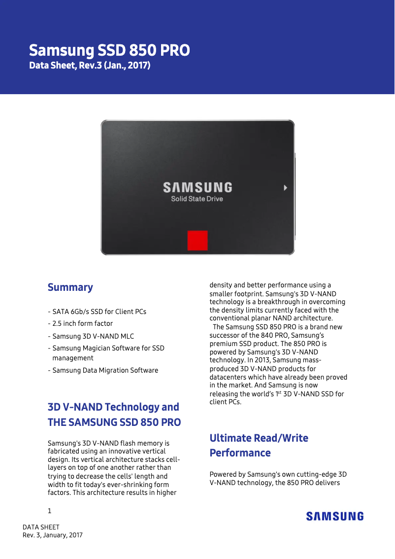 Page 1 de la notice Manuel utilisateur Samsung MZ-7KE1T0