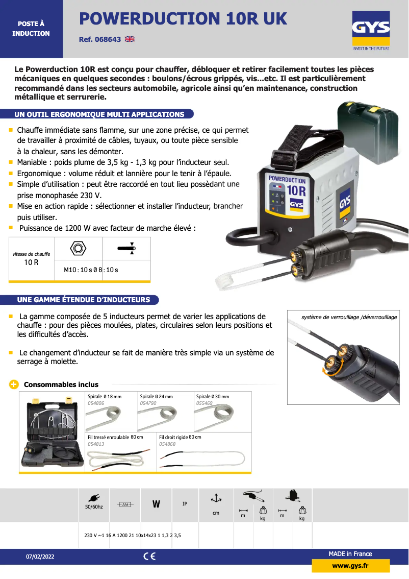 Página 1 del manual Ficha técnica GYS Powerduction 10R