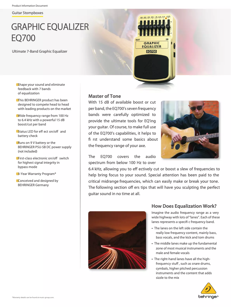 Page n°1 - Fiche technique Behringer EQ700