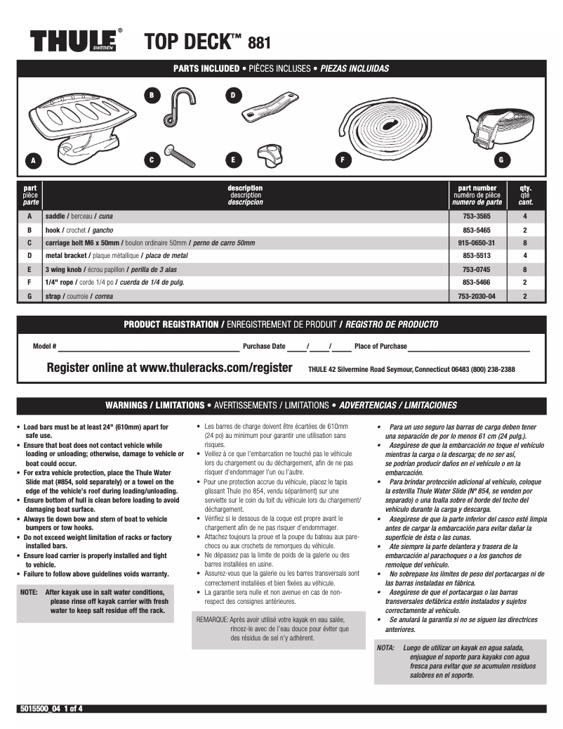 Page 1 de la notice Manuel utilisateur Thule Top Deck 881