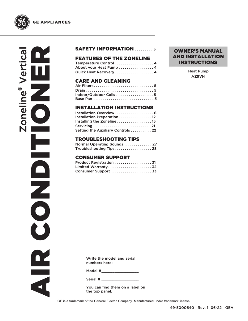 Image de la première page du manuel de l'appareil AZ9VH12EBM