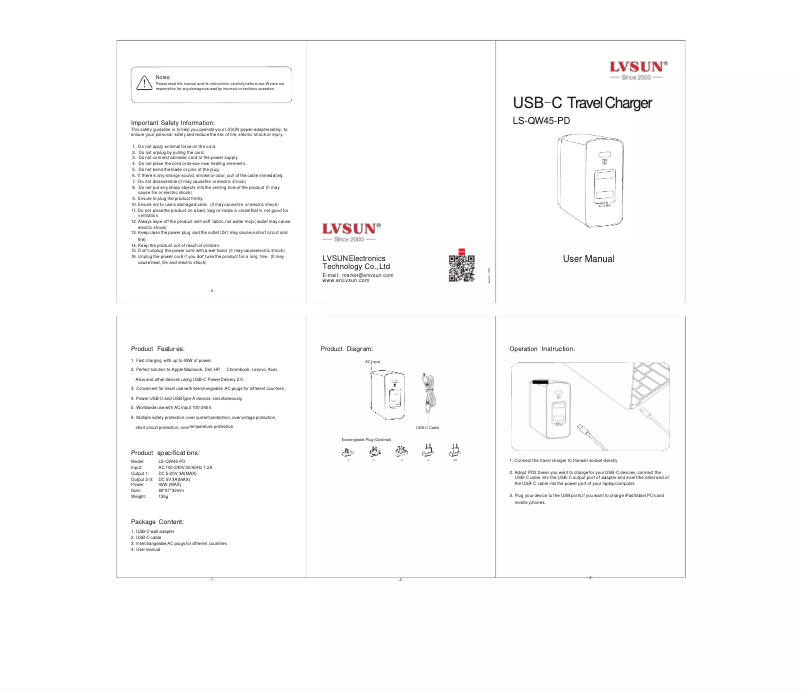 Page 1 de la notice Manuel utilisateur LVSUN LS-QW45-PD