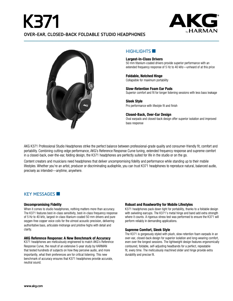 Page n°1 - Manuel utilisateur AKG K371