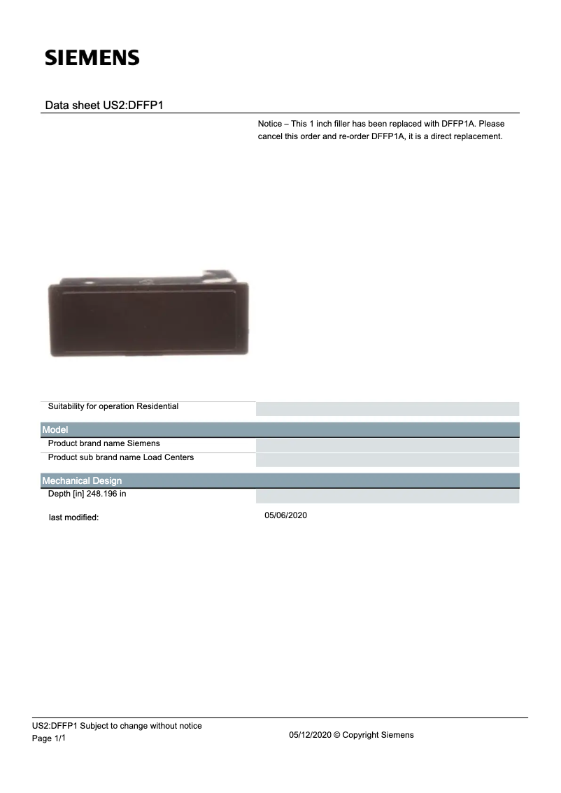 Page n°1 - Manuel utilisateur Siemens DFFP1A