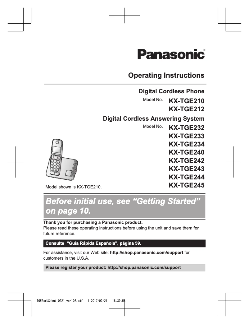 Página 1 del manual Manual de usuario Panasonic KX-TGE244