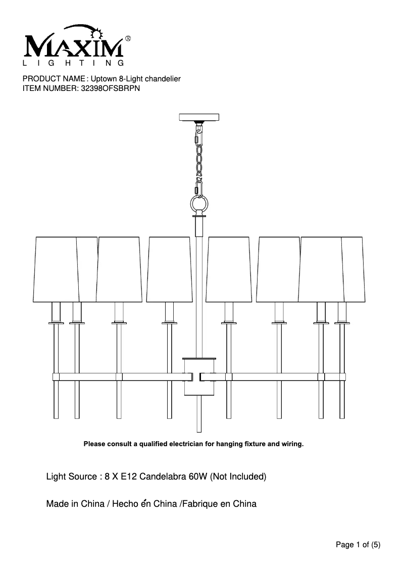 Page n°1 - Manuel utilisateur Maxim Uptown 32398OFSBRPN