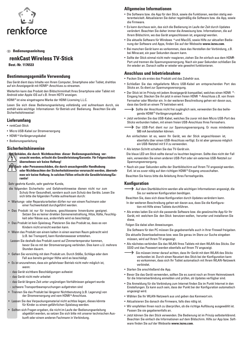Image de la première page du manuel de l'appareil renkCast 1176533