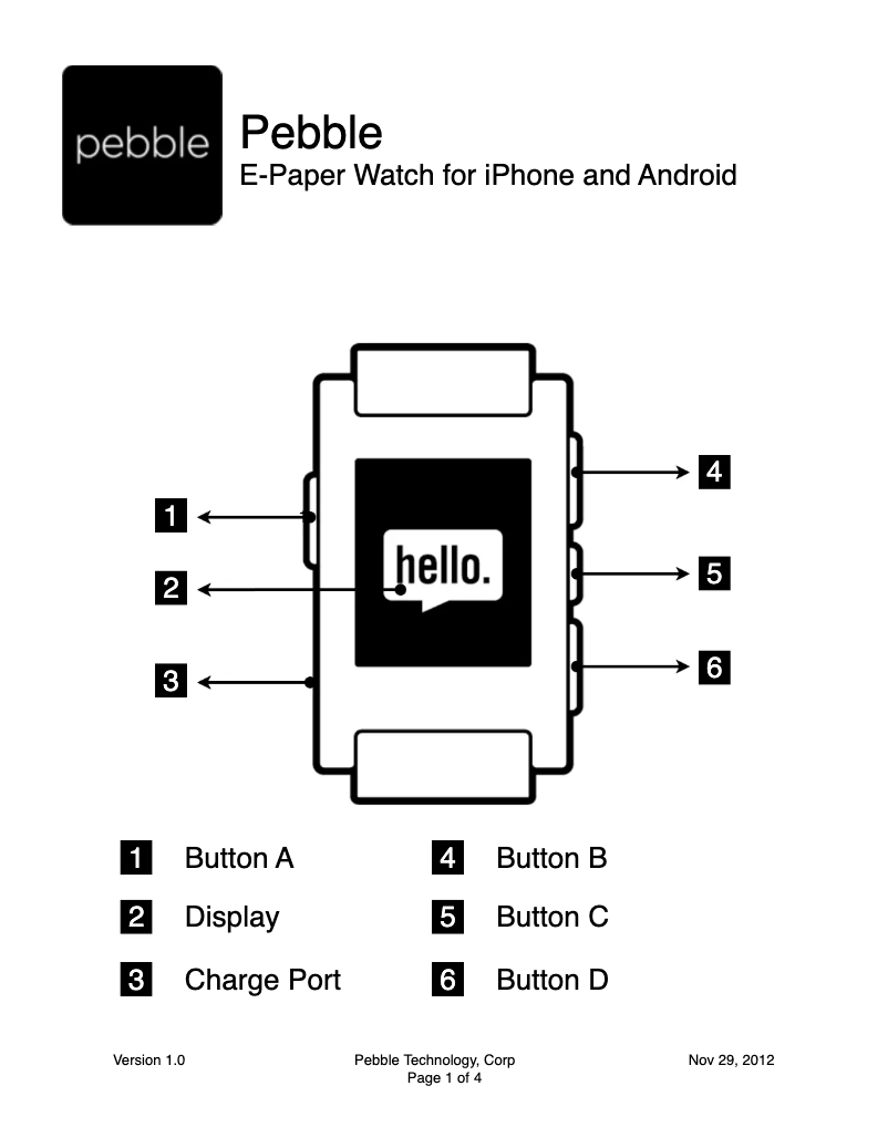 Page 1 de la notice Manuel utilisateur Pebble E-Paper