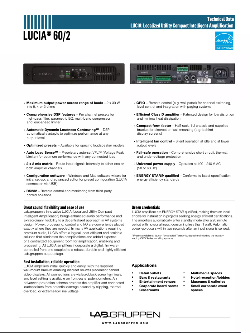 Page 1 de la notice Manuel utilisateur Lab Gruppen LUCIA 60/2