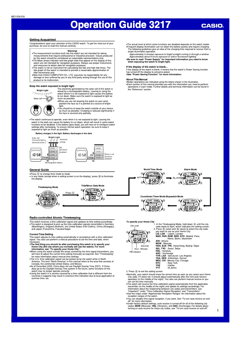 Image de la première page du manuel de l'appareil G-Shock GW-9100-1ER