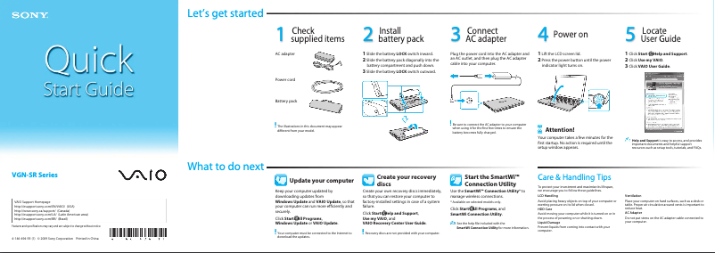 Página 1 del manual Guía de instalación Sony Vaio VGN-SR499PCB