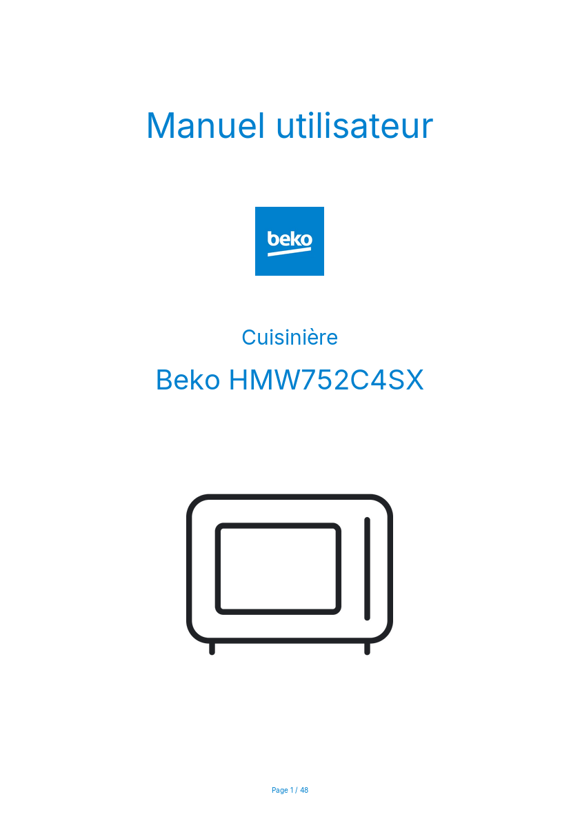 Page n°1 - Manuel utilisateur Beko HMW752C4SX