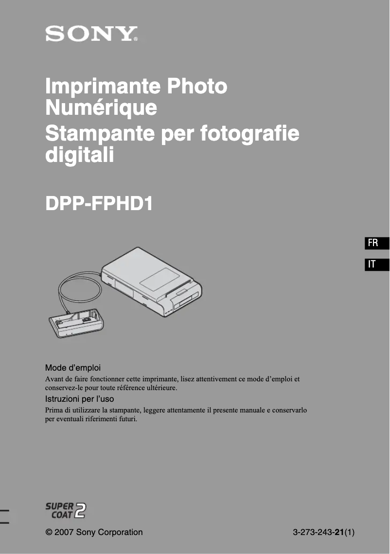 Image de la première page du manuel de l'appareil Cybershot DSC-T70HDPR