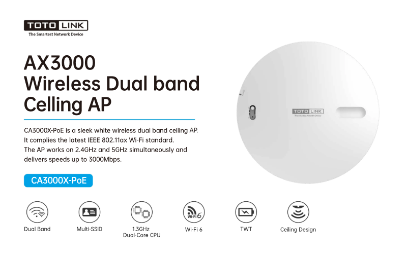 Page 1 de la notice Fiche technique Totolink CA3000X-PoE