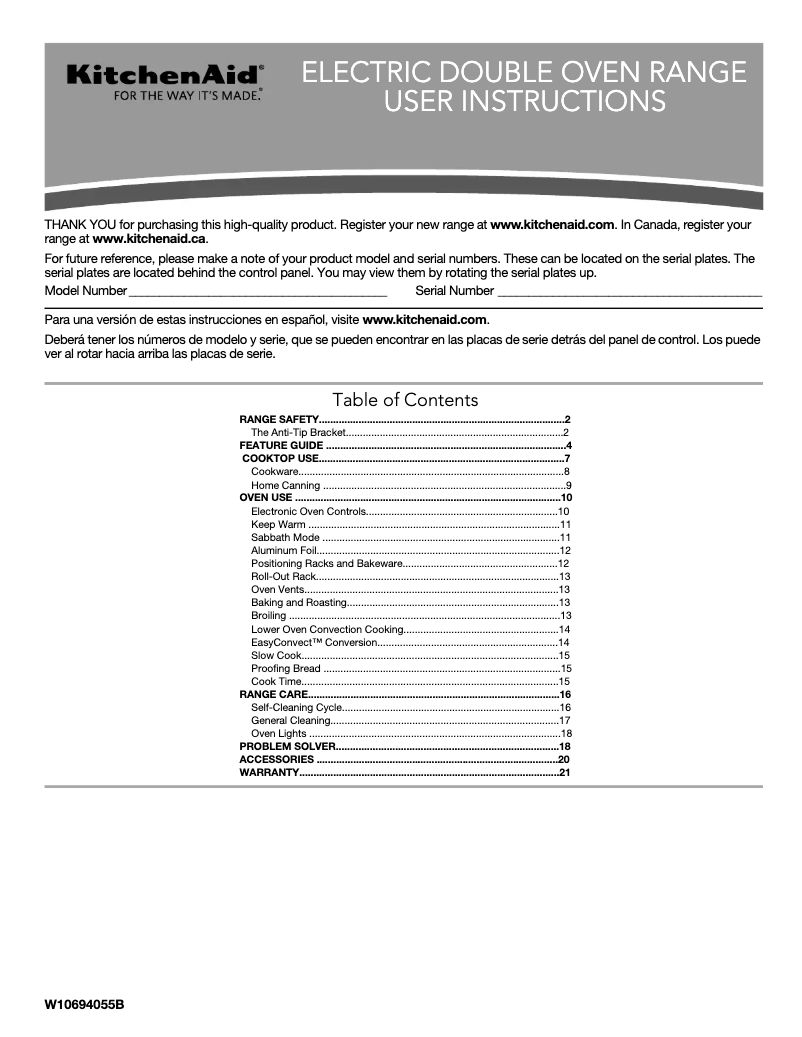 Page 1 de la notice Manuel utilisateur KitchenAid KFED500EWH