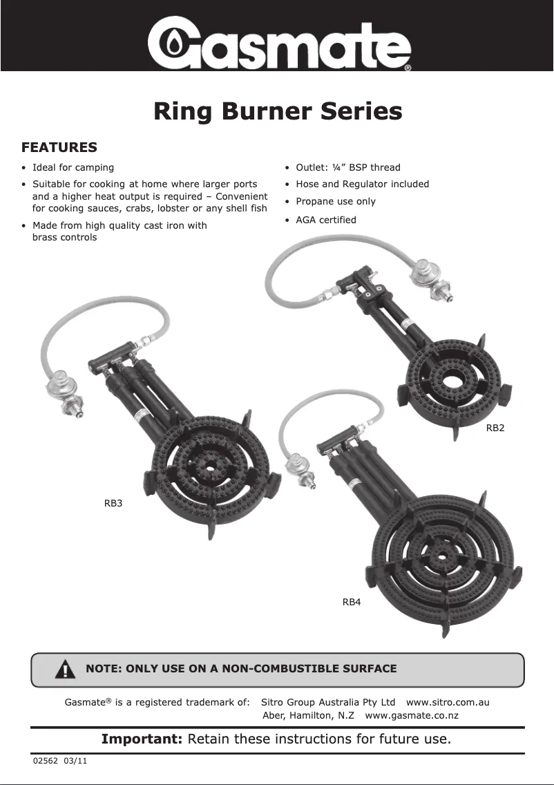 Page 1 de la notice Manuel utilisateur Gasmate RB3