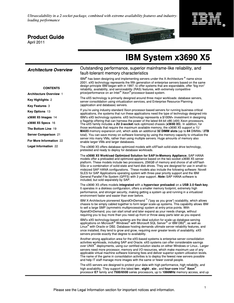 Page 1 de la notice Manuel utilisateur Lenovo eServer x3690 X5
