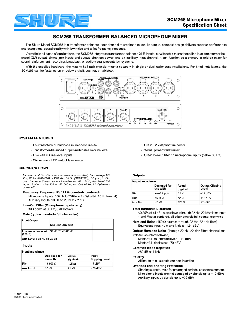 Page 1 de la notice Fiche technique Shure SCM268