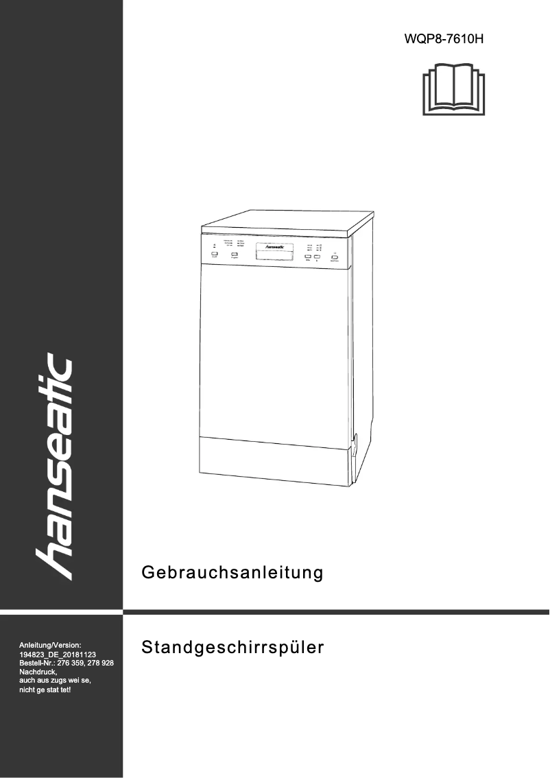 Página 1 del manual Manual de usuario Hanseatic WQP8-7610H