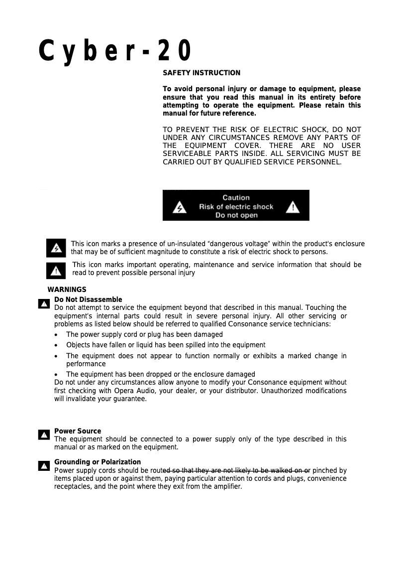 Page 1 de la notice Manuel utilisateur Opera-Consonance Cyber-20