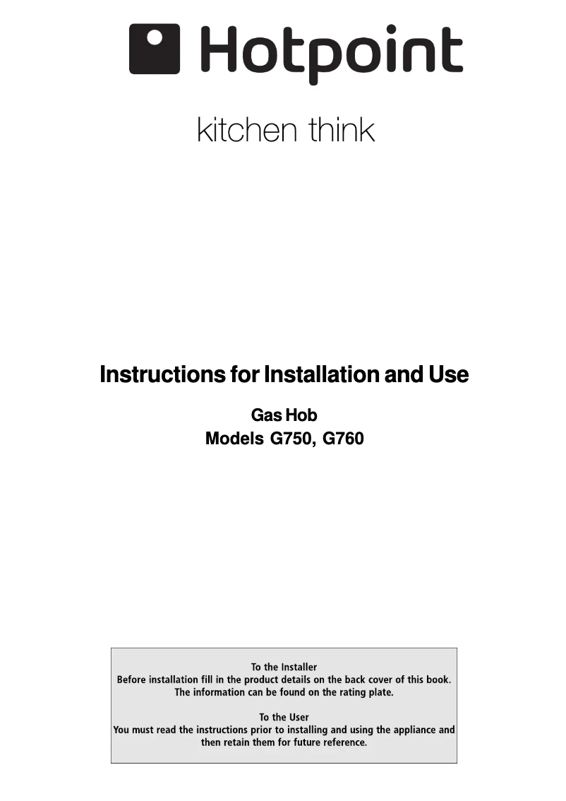 Page 1 de la notice Manuel utilisateur Hotpoint G750TX