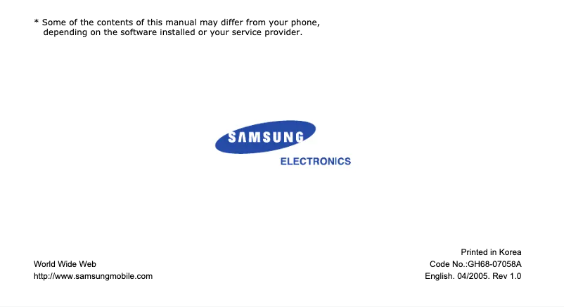 Page 1 de la notice Manuel utilisateur Samsung SGH-X480