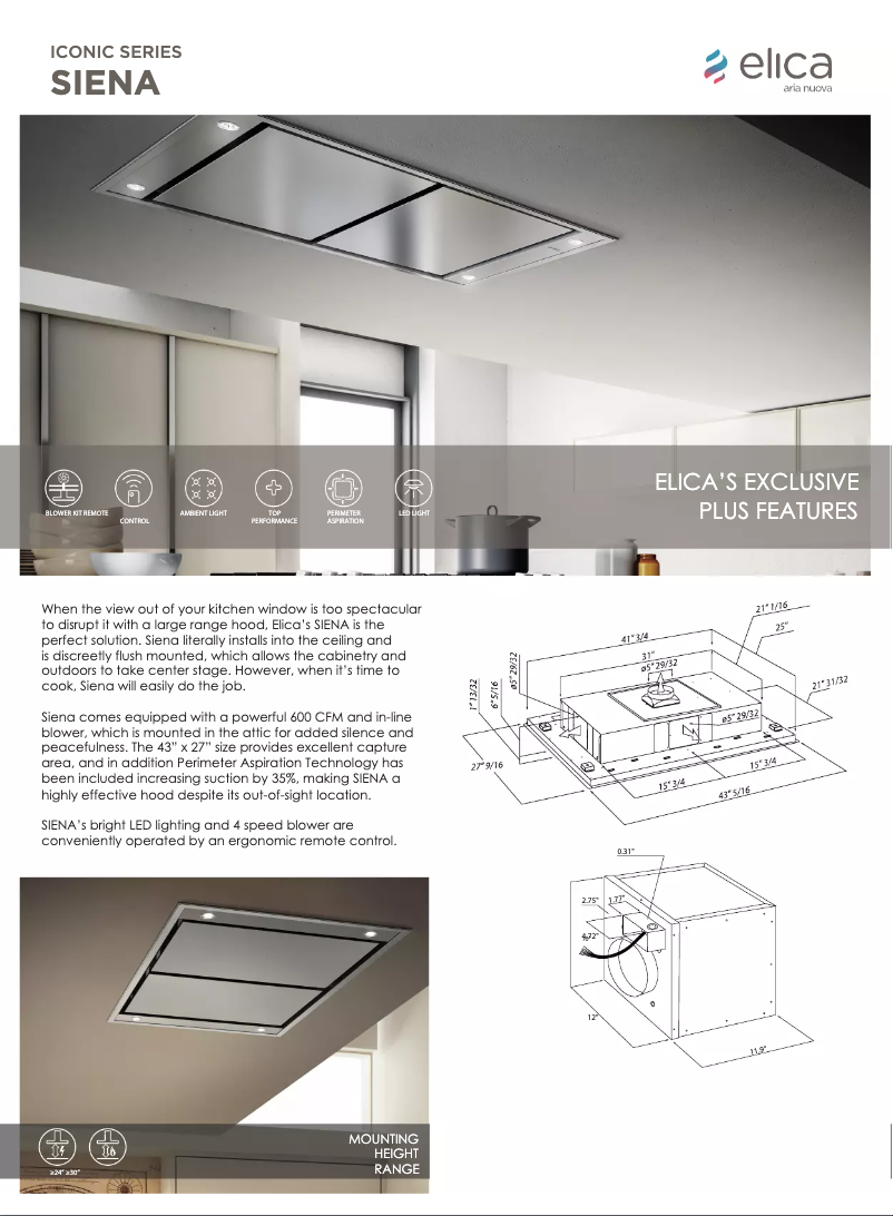 Page 1 de la notice Fiche technique Elica ESNX43S2