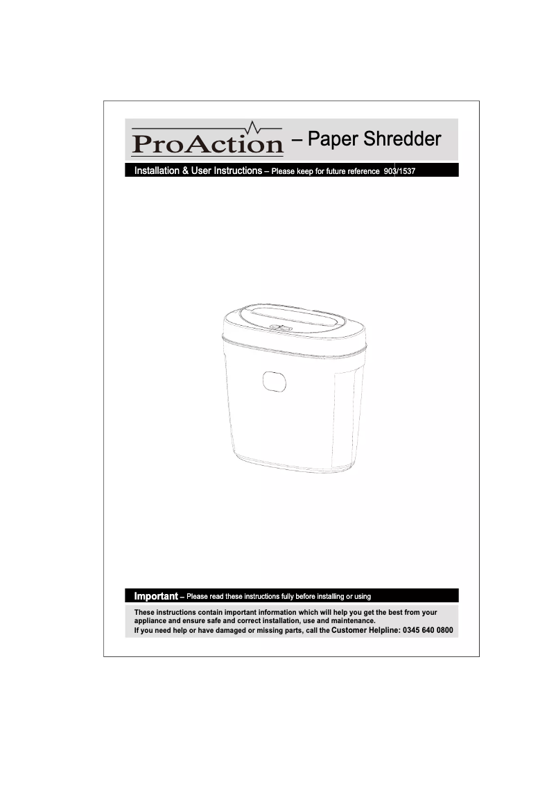 Page n°1 - Manuel utilisateur ProAction VS838C