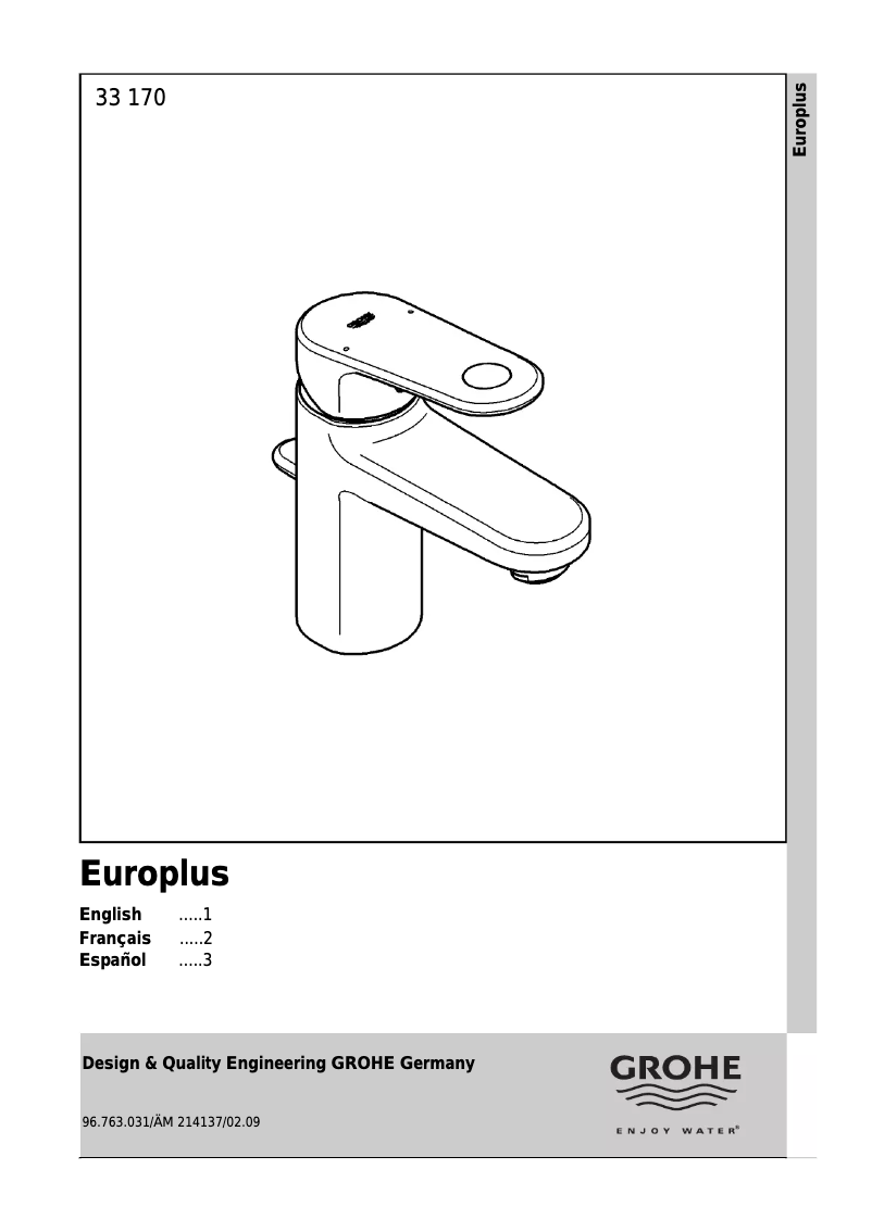 Page 1 of the manual User Manual Grohe Europlus 33170002