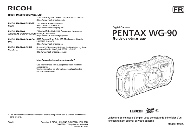 Page n°1 - Manuel utilisateur Pentax WG-90