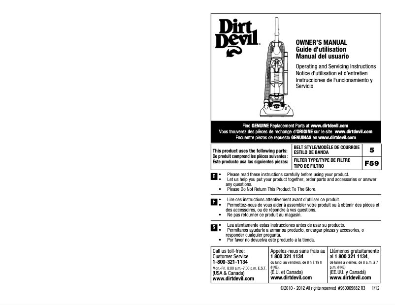 Page n°1 - Manuel utilisateur Dirt Devil Vigor