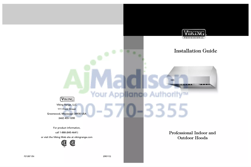 Page 1 de la notice Guide d'installation Viking VWH3610GG