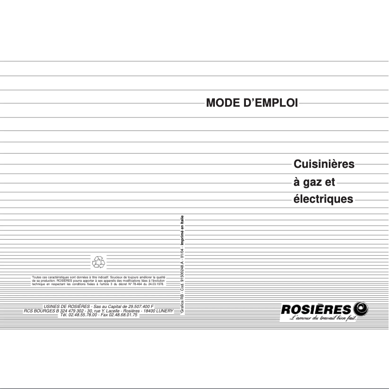Page n°1 - Manuel utilisateur Rosieres CF CV 435RB