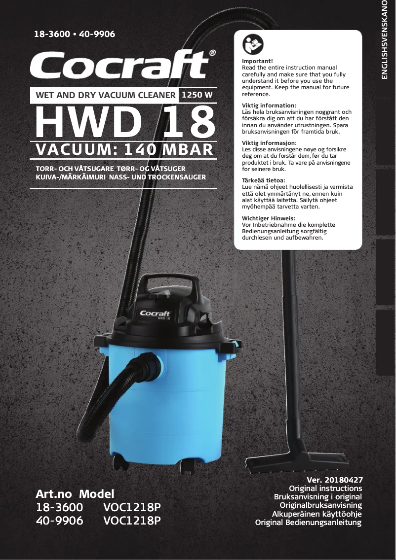 Page 1 de la notice Manuel utilisateur Cocraft HWD 18