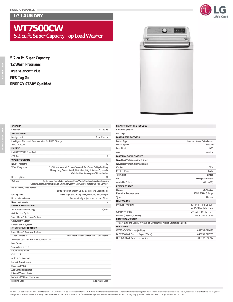 Page 1 de la notice Manuel utilisateur LG WT7500C