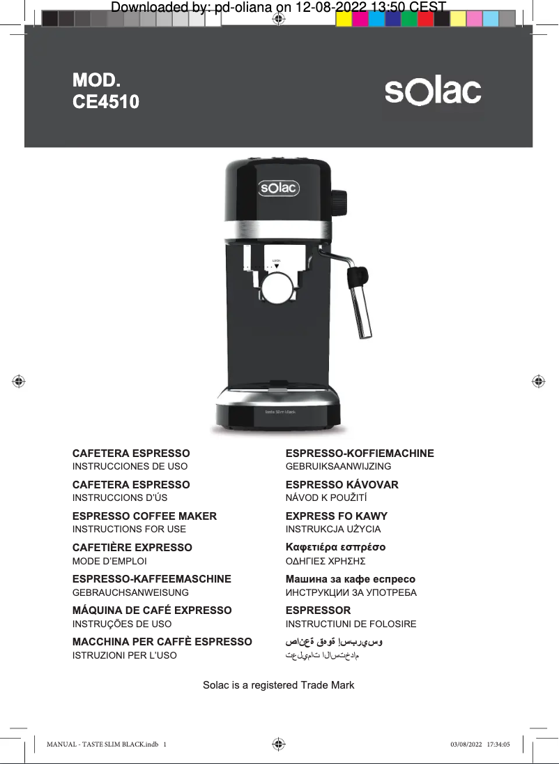 Image de la première page du manuel de l'appareil Taste Slim Black CE4510