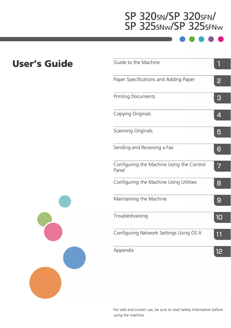 Image de la première page du manuel de l'appareil SP 325SNW