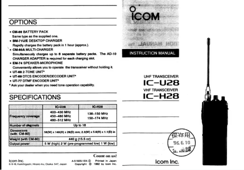 Image de la première page du manuel de l'appareil IC-U28