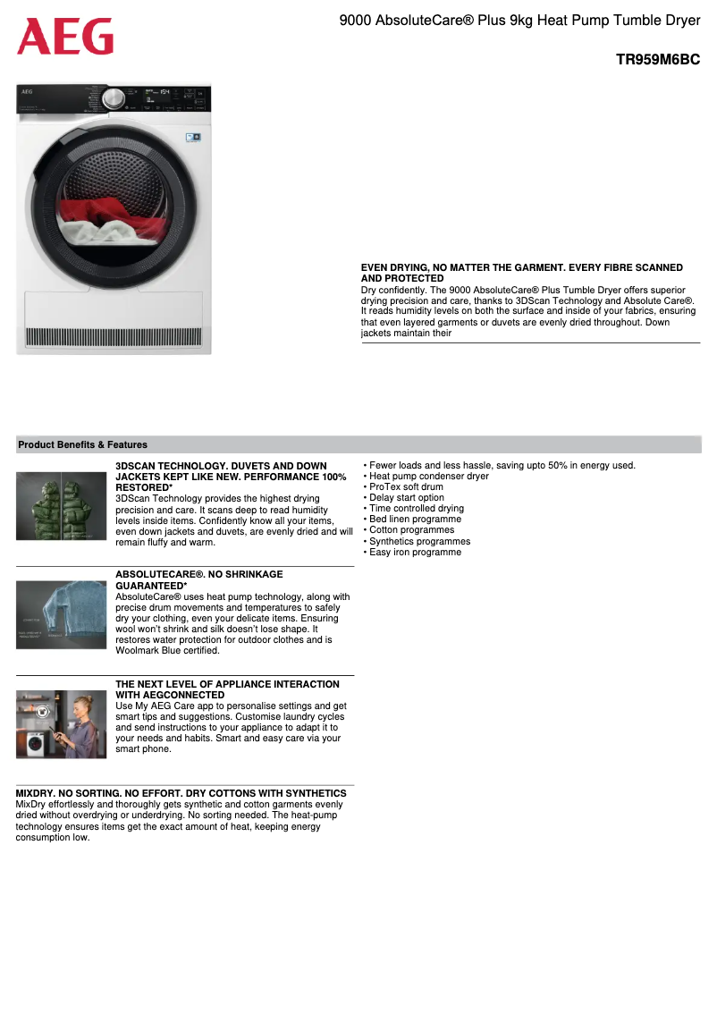 Página 1 del manual Ficha técnica AEG TR959M6BC