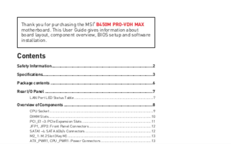Page n°1 - Manuel utilisateur MSI B450M Pro-VDH Max