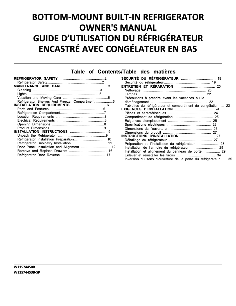 Page 1 de la notice Manuel utilisateur Jenn-Air JBBFX22NMX