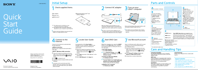 Page n°1 - Guide d'installation Sony Vaio SVS1512DCXB