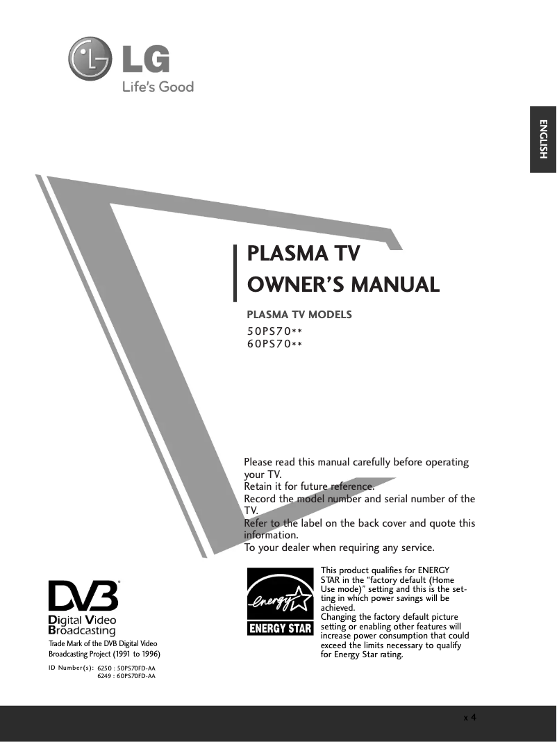 Page 1 de la notice Manuel utilisateur LG 60PS70FD