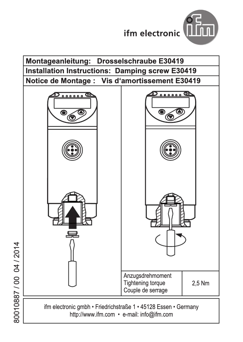 Page 1 de la notice Manuel utilisateur IFM E30419
