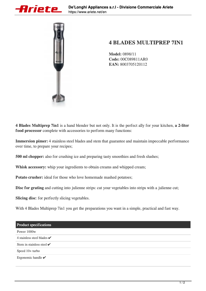 Imagen de la primera página del manual del dispositivo 0898