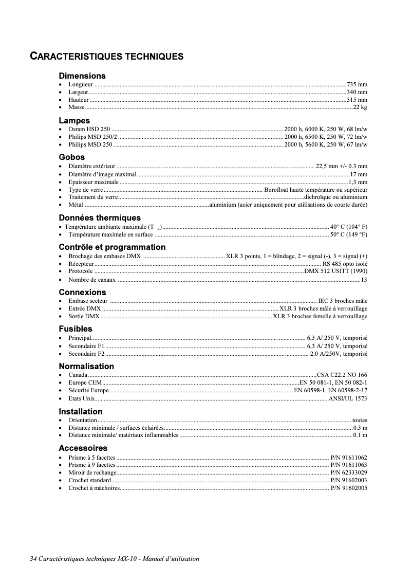 Page 1 de la notice Fiche technique Martin MX-10 Extreme